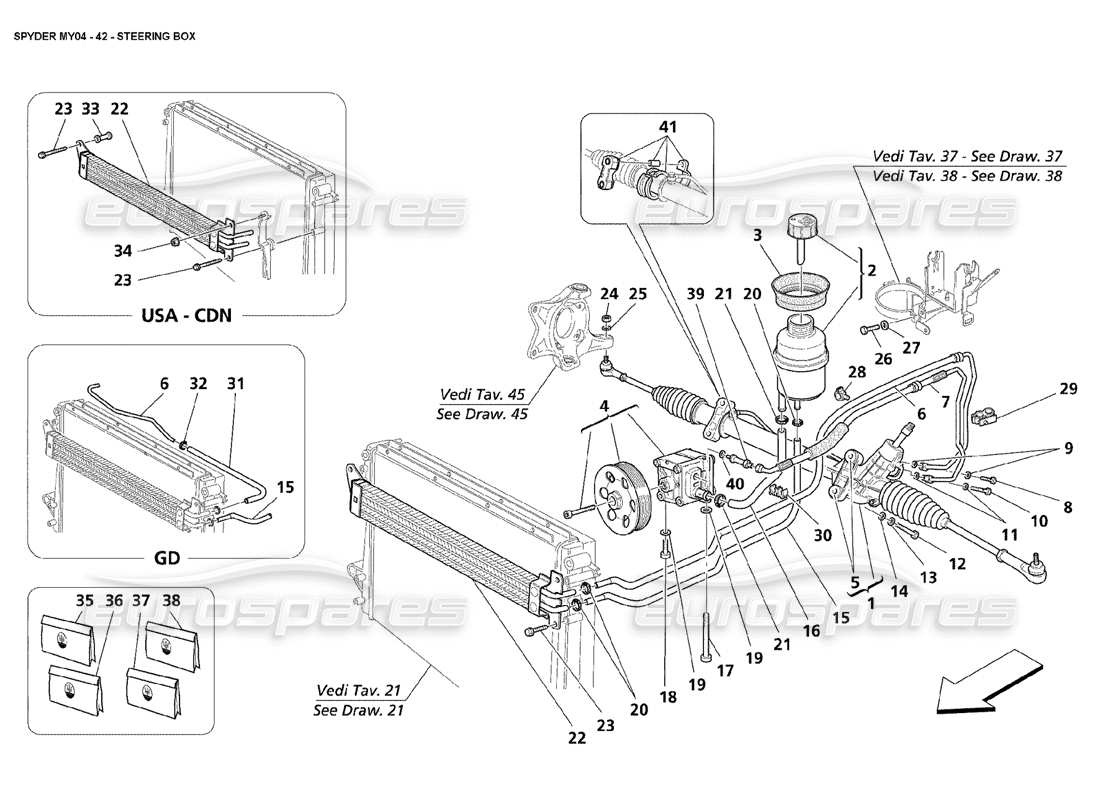 maserati 4200 spyder (2004) steering box part diagram