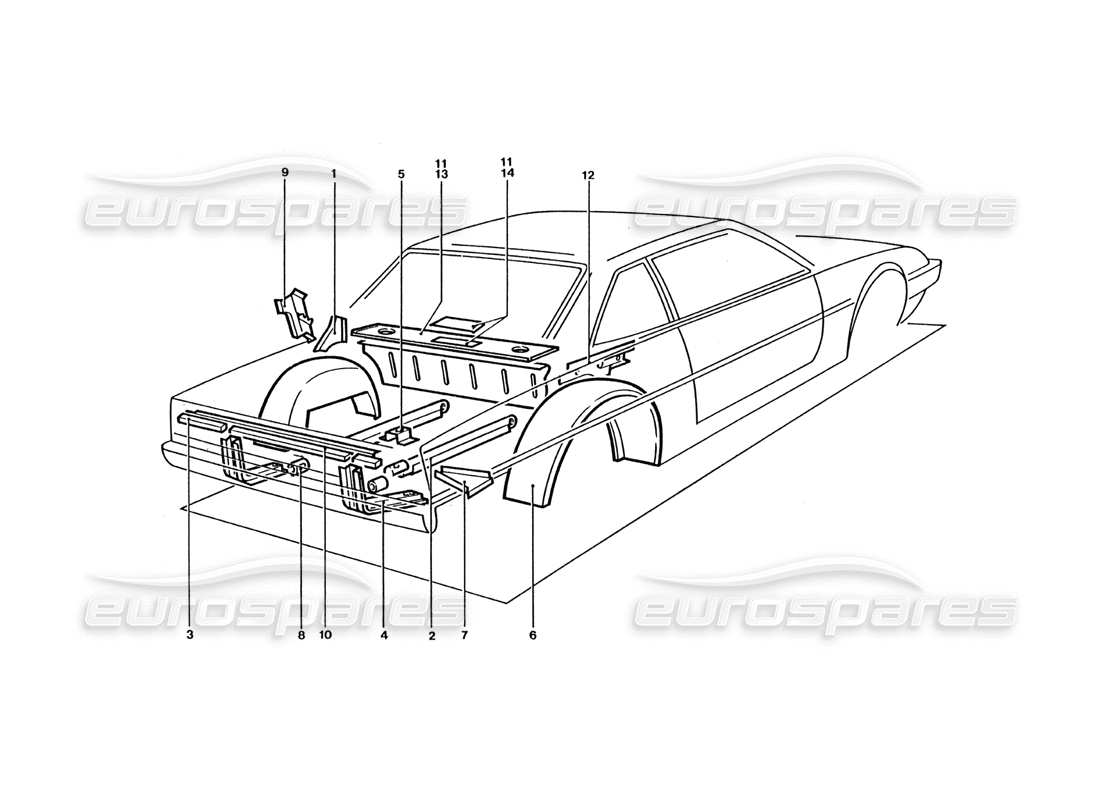 ferrari 400 gt / 400i (coachwork) rear panel & sheilds parts diagram