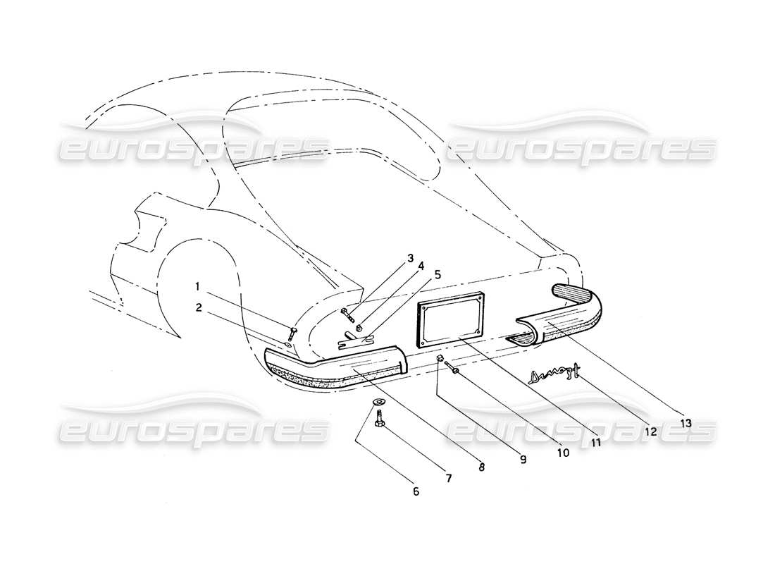 ferrari 206 gt dino (coachwork) rear bumpers & fixings parts diagram