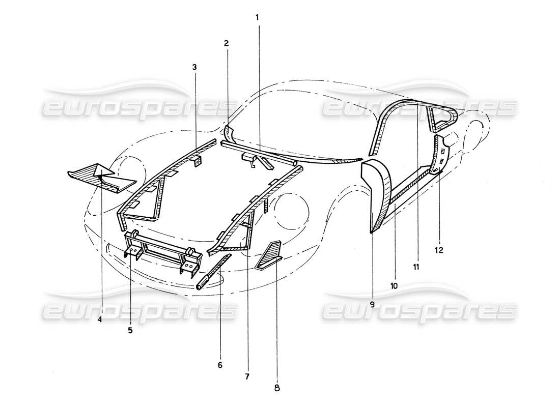 ferrari 206 gt dino (coachwork) front external frame work part diagram