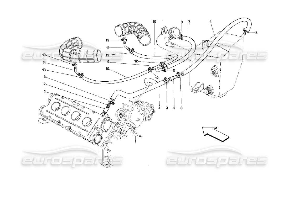 ferrari mondial 3.4 t coupe/cabrio blow - by system parts diagram