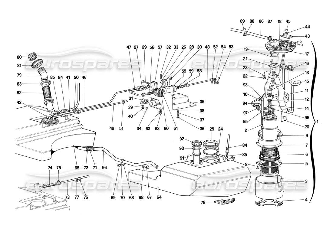 ferrari 412 (mechanical) fuel tanks, pumps, lines parts diagram