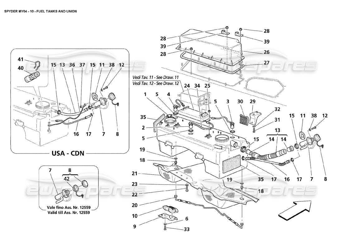 maserati 4200 spyder (2004) fuel tanks and union part diagram