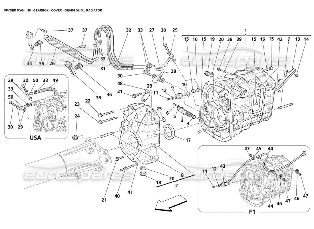 maserati 4200 spyder (2004) gearbox cover gearbox oil radiator parts diagram