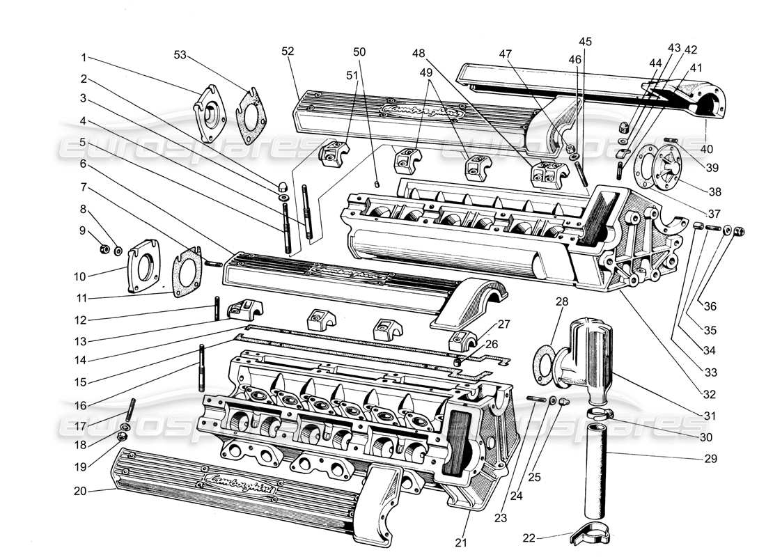 lamborghini espada cylinder heads (to 575) part diagram