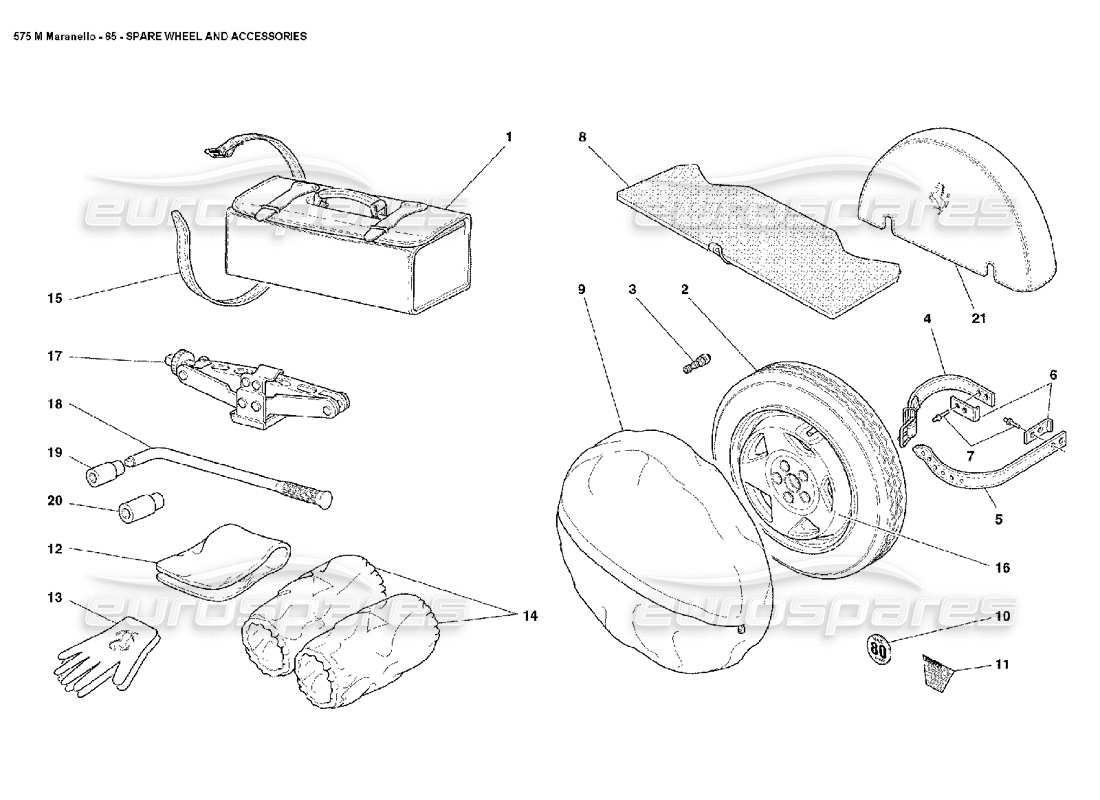 ferrari 575m maranello spare wheel and accessories part diagram