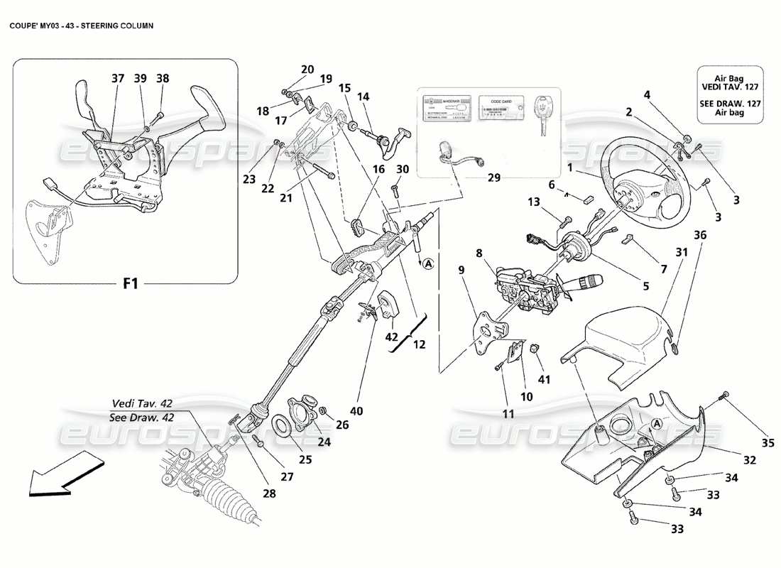 maserati 4200 spyder (2004) steering column parts diagram