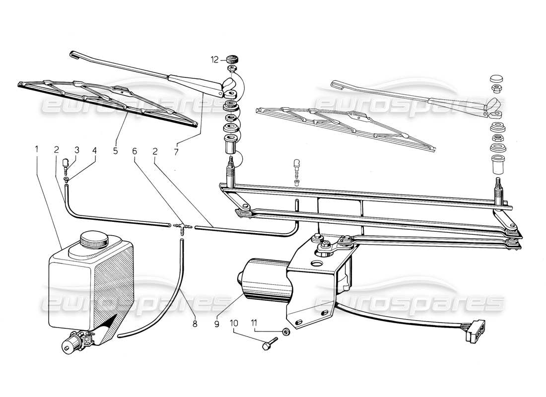 lamborghini jalpa 3.5 (1984) windscreen wiper parts diagram