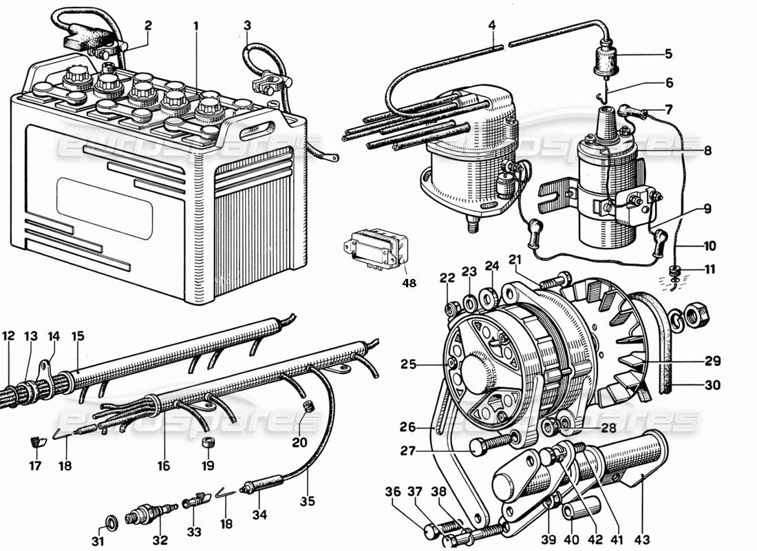ferrari 365 gt 2+2 (mechanical) generator and battery table parts diagram