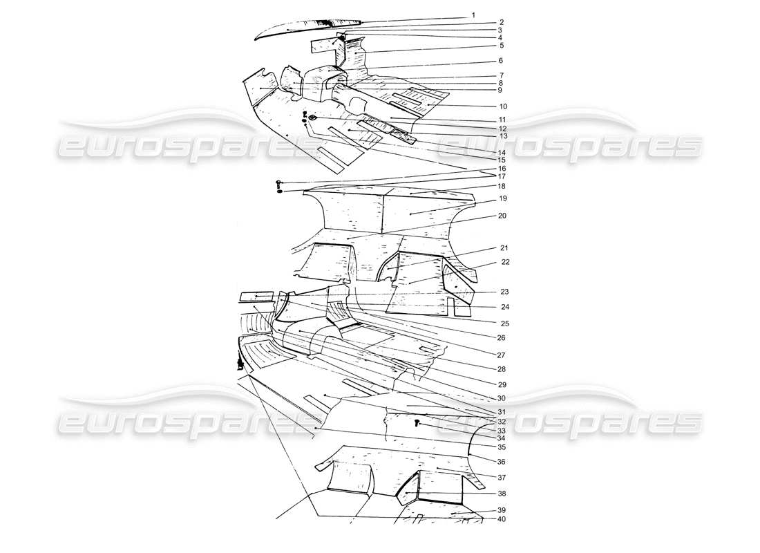 ferrari 365 gtb4 daytona (coachwork) inner under felt & carpets part diagram