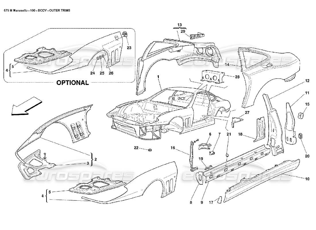 ferrari 575m maranello body outer trims part diagram