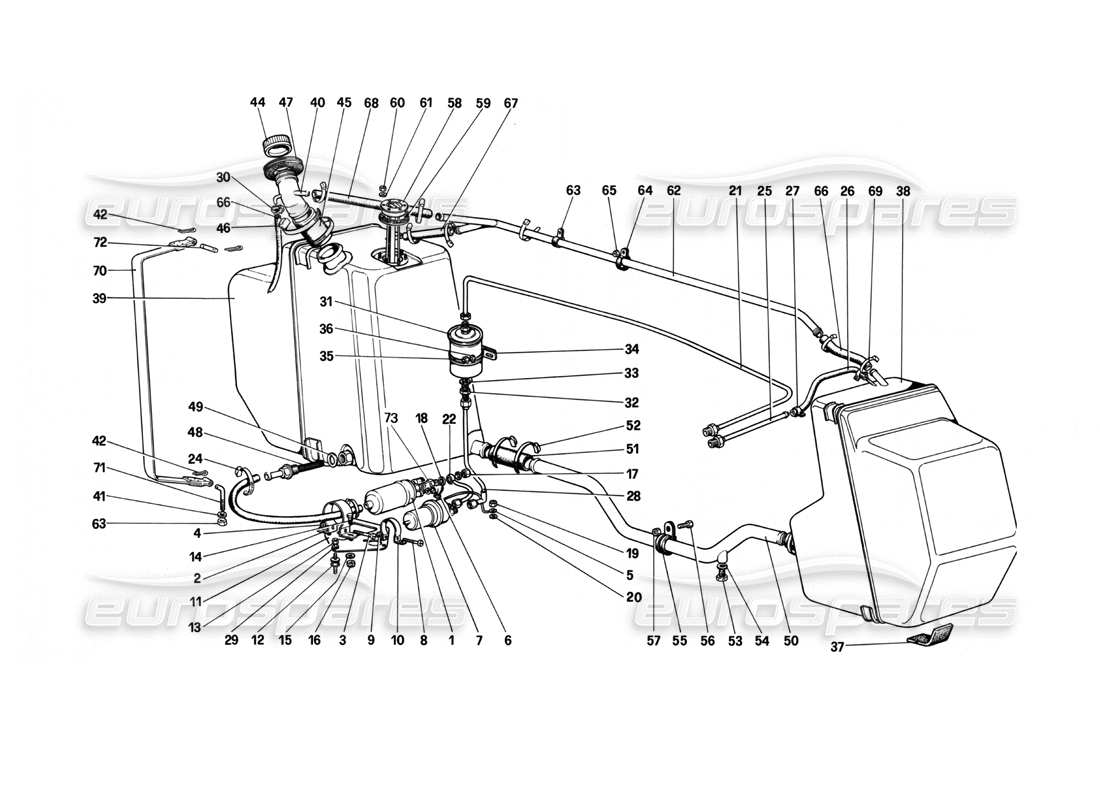 ferrari 208 turbo (1982) fuel pump and pipes part diagram