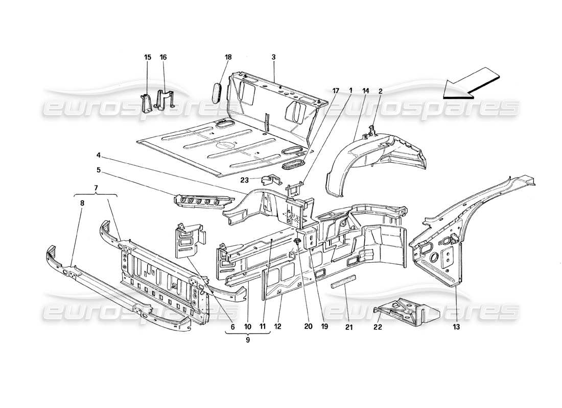 ferrari 348 (1993) tb / ts front part structures part diagram