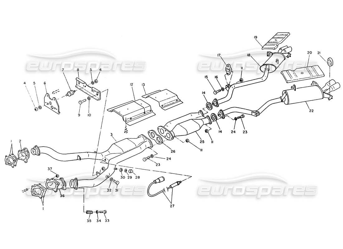 maserati ghibli 2.8 (non abs) catalyzed exhaust system (2000cc) parts diagram