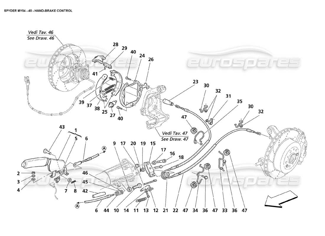 maserati 4200 spyder (2004) handbrake control parts diagram