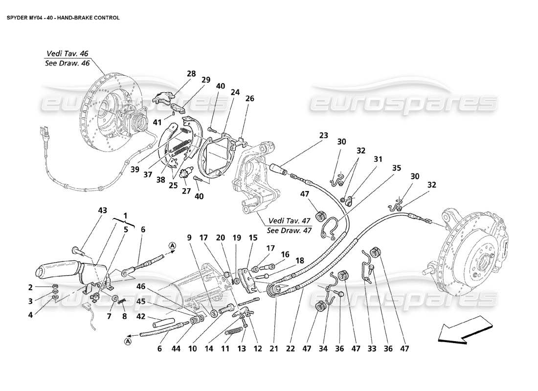 maserati 4200 spyder (2004) handbrake control part diagram