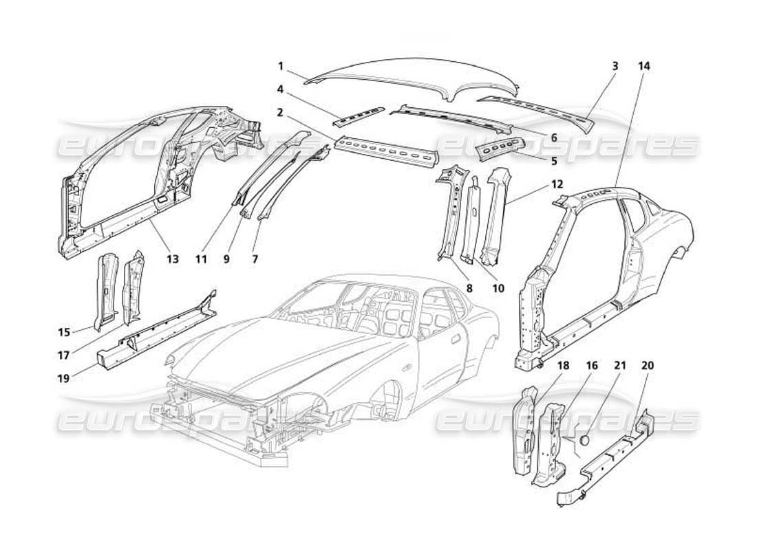 maserati 4200 coupe (2005) boby - central outer trims parts diagram