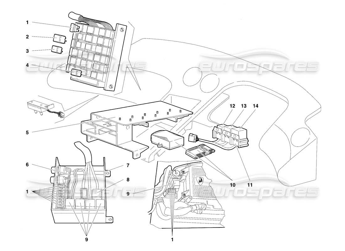 lamborghini diablo vt (1994) electrical system (valid for rh d. version - april 1994) part diagram