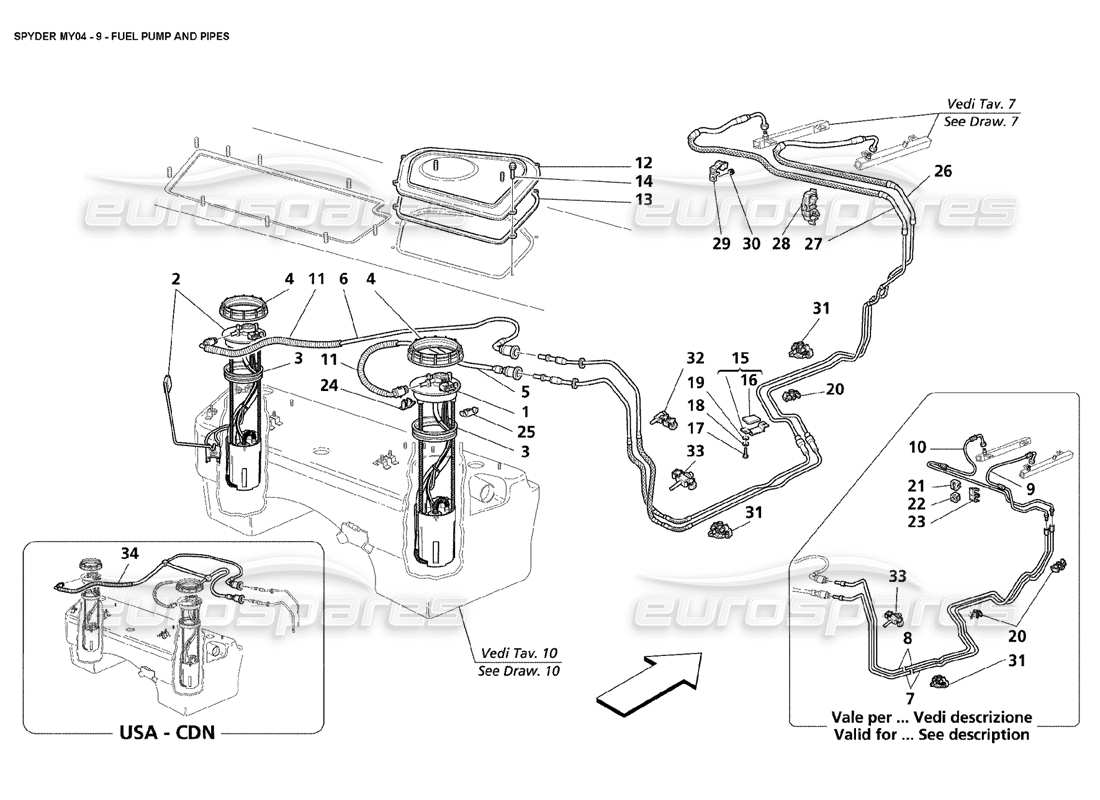 maserati 4200 spyder (2004) fuel pump and pipes parts diagram