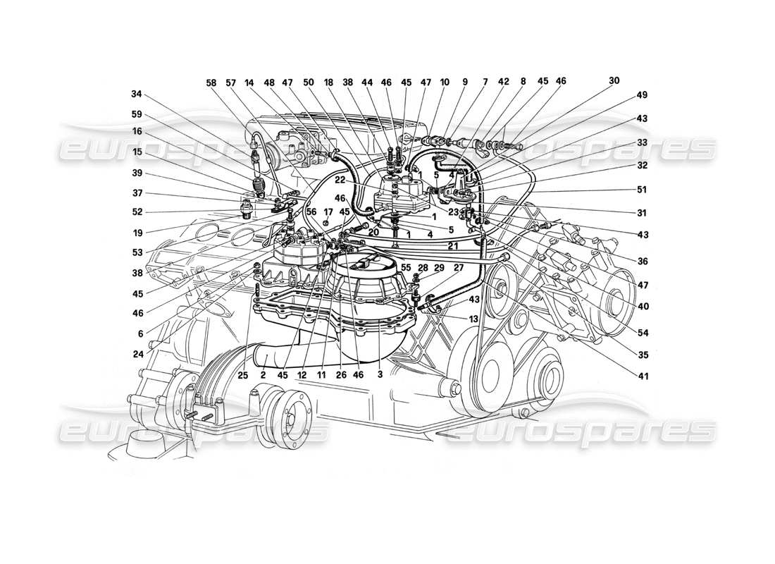 ferrari 208 turbo (1982) fuel injection system - fuel distributors, lines part diagram