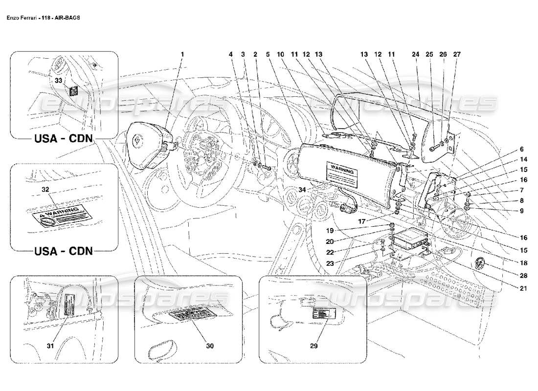 ferrari enzo air bags parts diagram