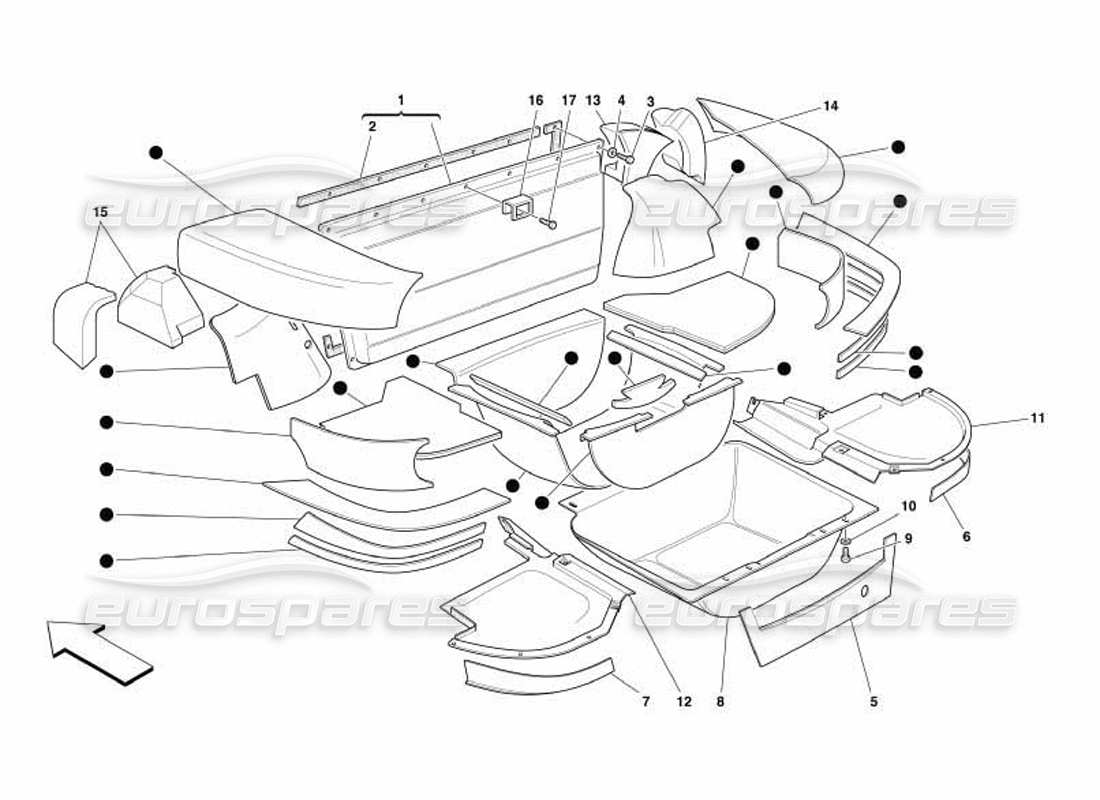 ferrari 550 barchetta boot insulation part diagram