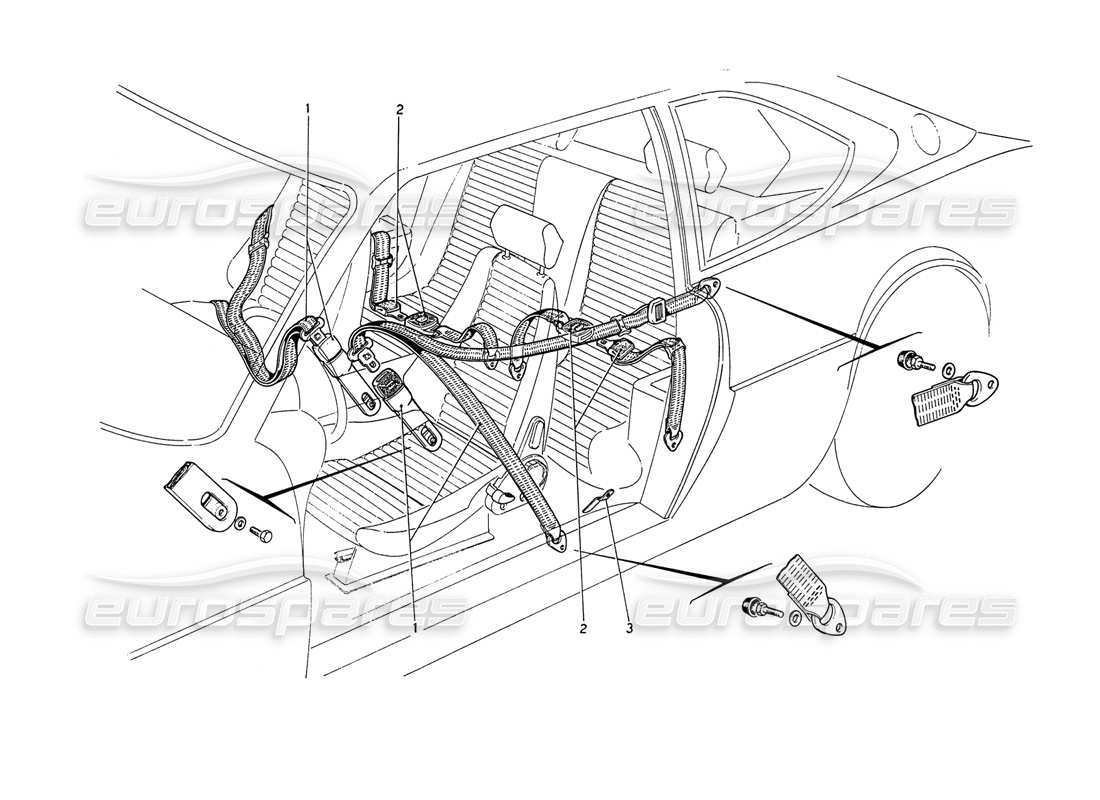 ferrari 208 gt4 dino (1975) seat belts part diagram