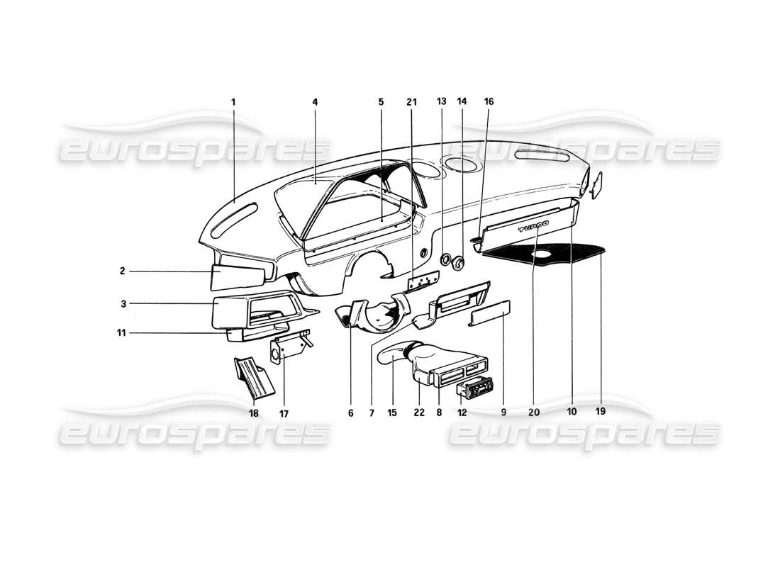 ferrari 208 turbo (1982) instrument panel part diagram