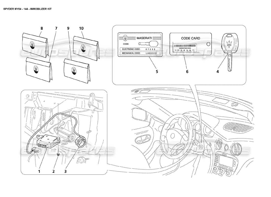 maserati 4200 spyder (2004) immobilizer kit part diagram