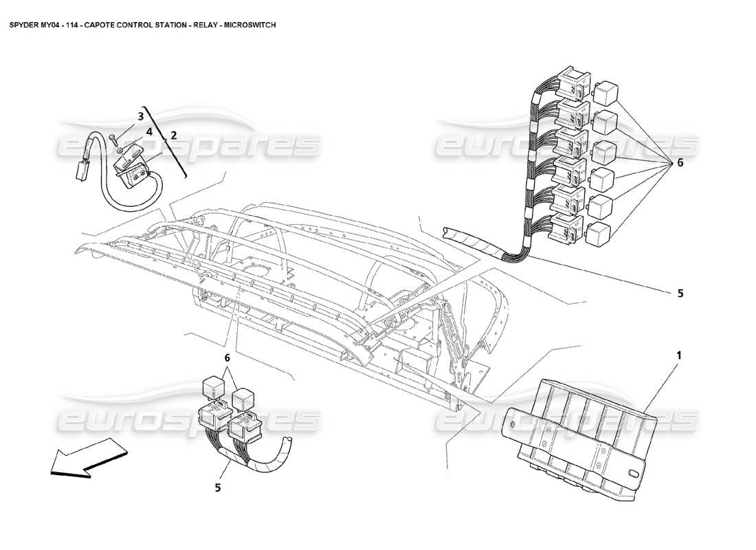 maserati 4200 spyder (2004) capote control station relay microswitch part diagram