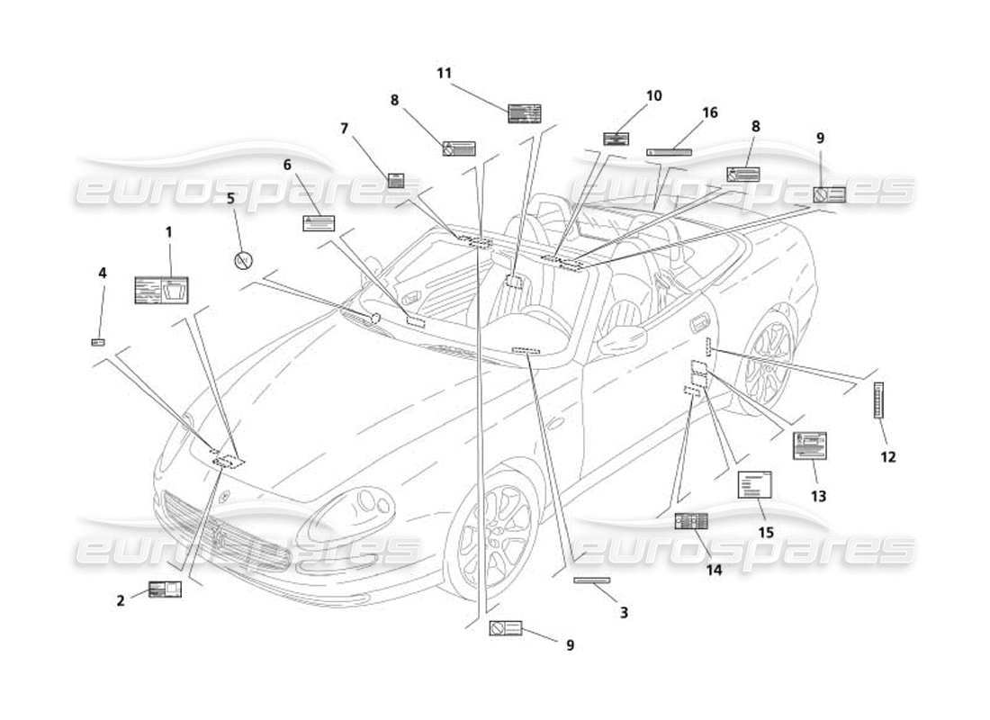 maserati 4200 spyder (2005) plates part diagram