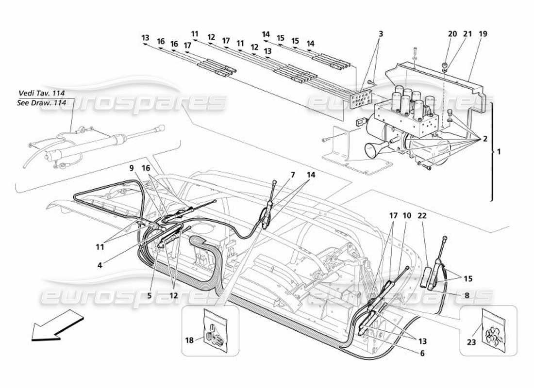 maserati 4200 spyder (2005) capote hydraulic system parts diagram