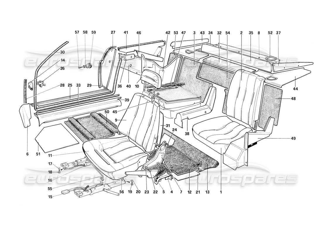 ferrari mondial 3.2 qv (1987) seats - cabriolet part diagram