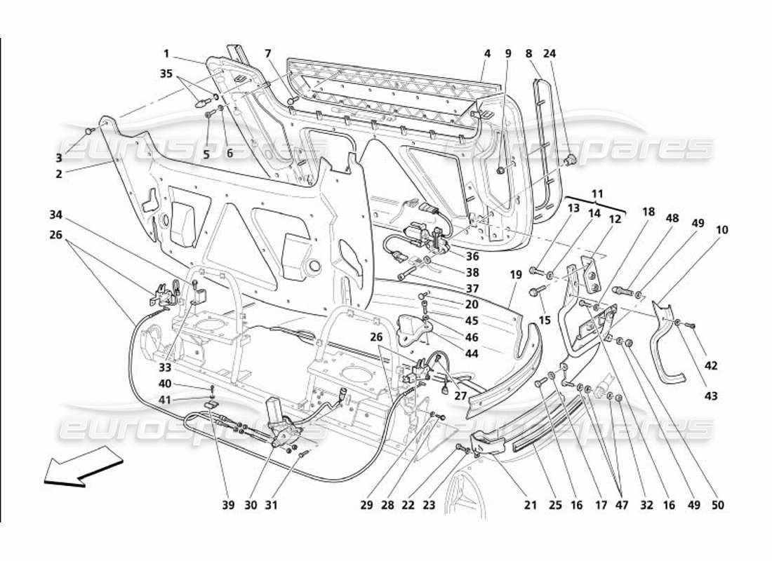maserati 4200 spyder (2005) capote closings and cover part diagram