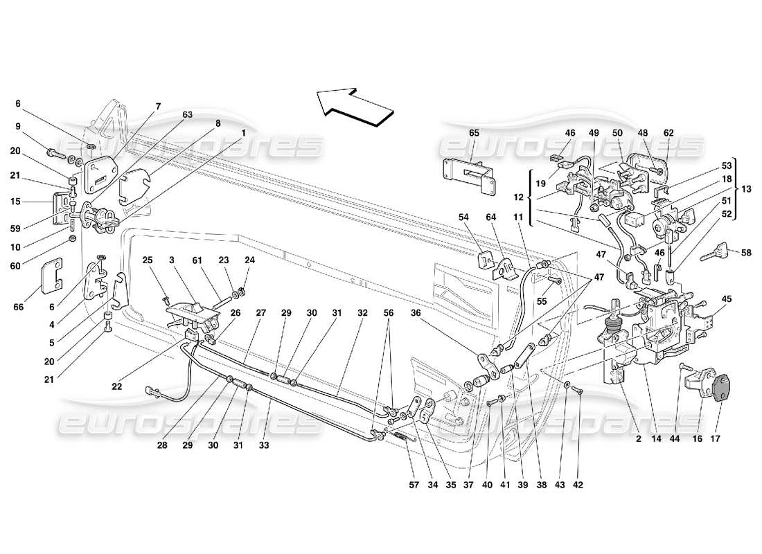 ferrari 456 gt/gta doors - opening control and hinges part diagram