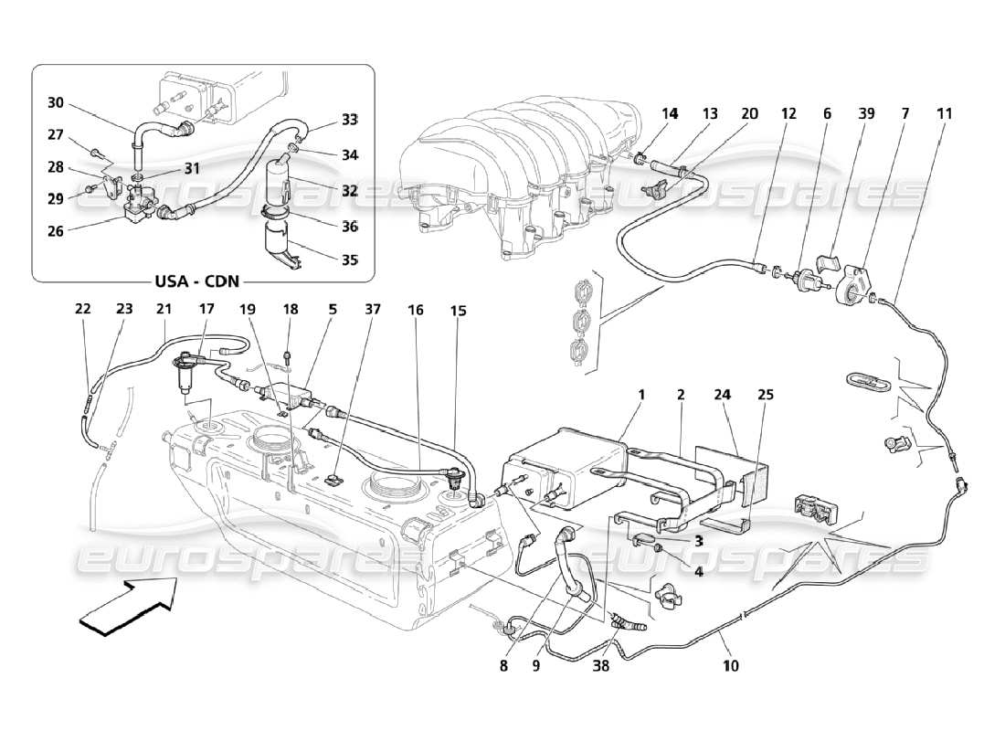 maserati qtp. (2006) 4.2 fuel vapors recycle system parts diagram