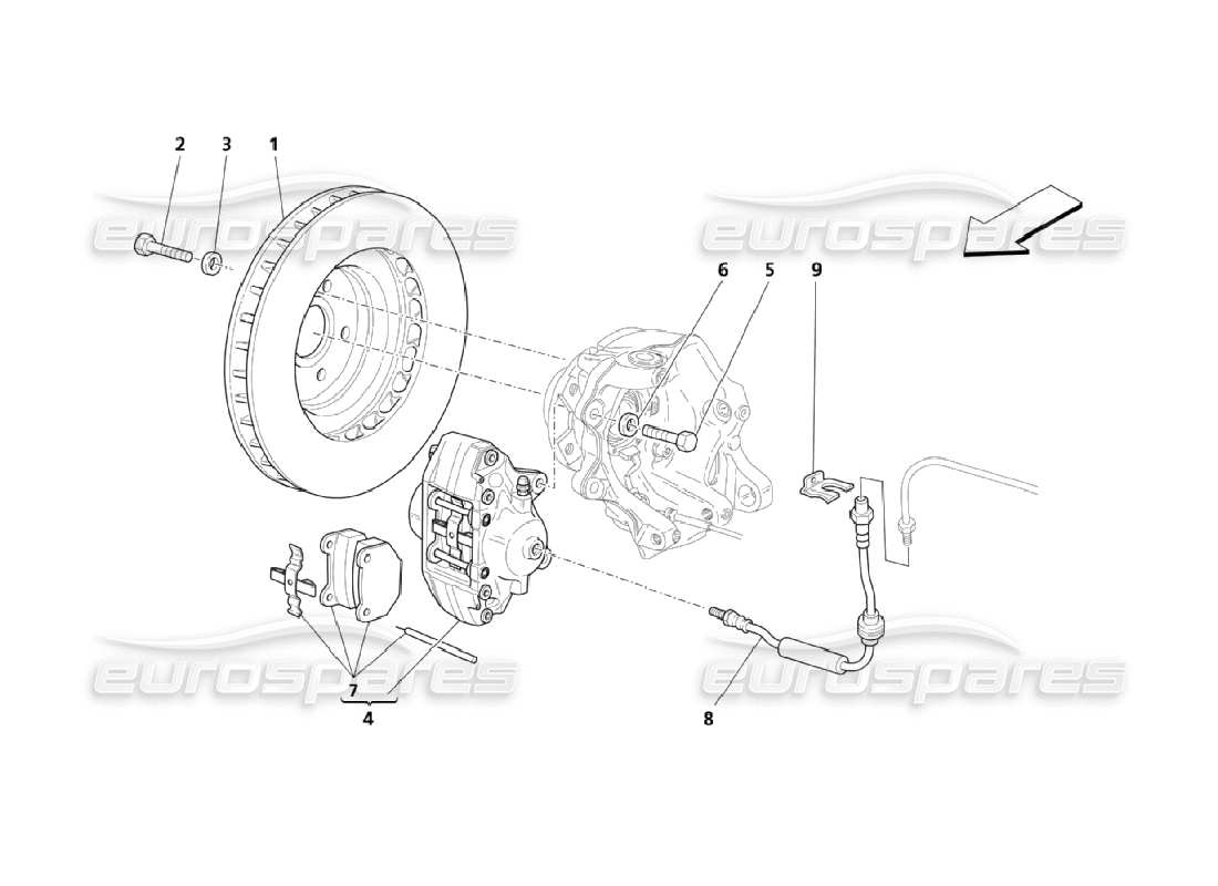 maserati qtp. (2006) 4.2 rear wheels braking parts parts diagram
