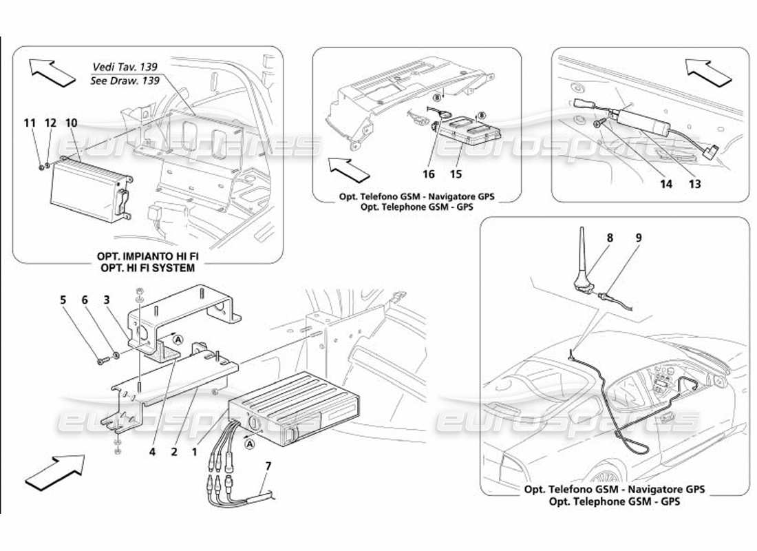maserati 4200 gransport (2005) stereo equipment - accesories part diagram