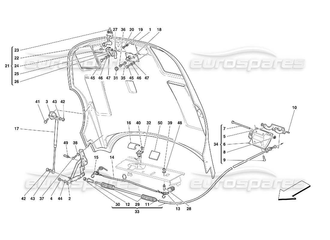 ferrari 456 gt/gta engine bonnet part diagram