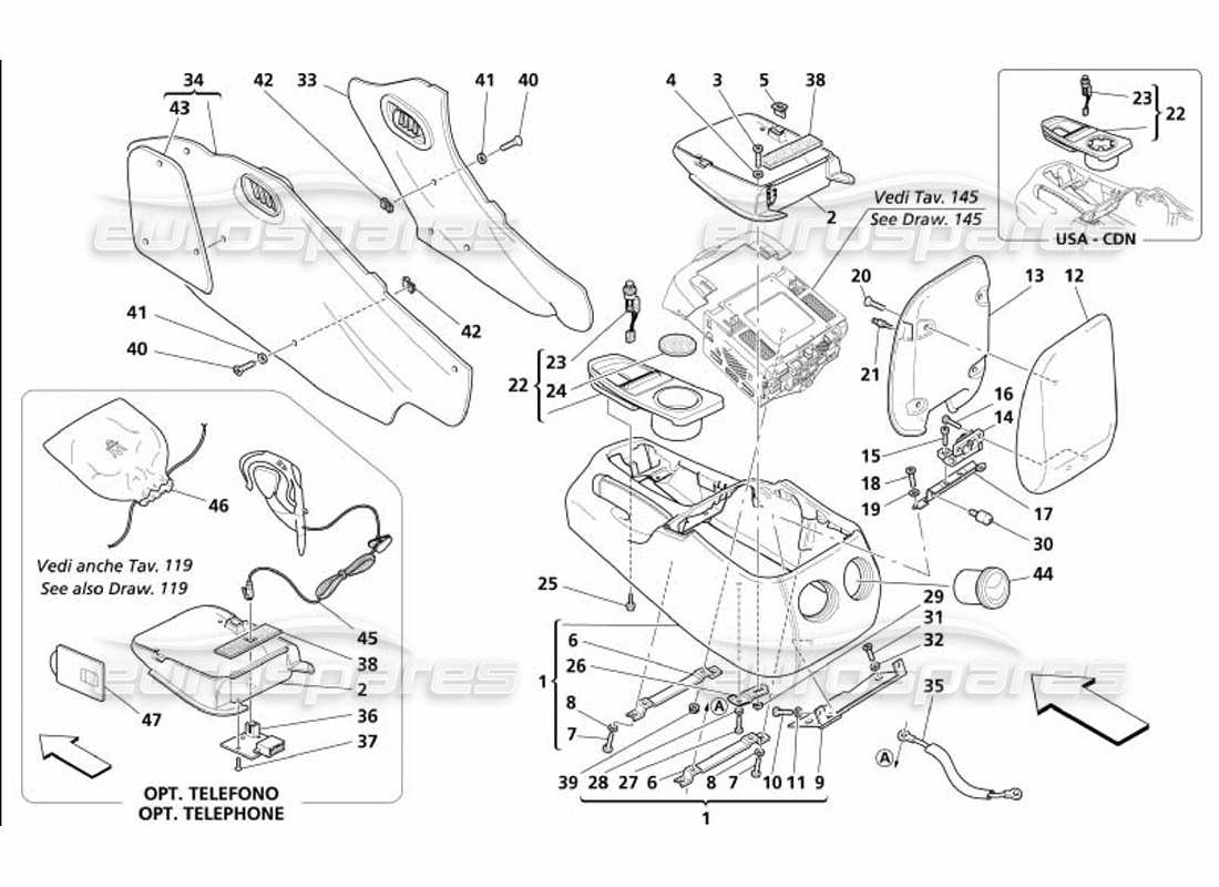 maserati 4200 coupe (2005) tunnel - framework and accessories parts diagram