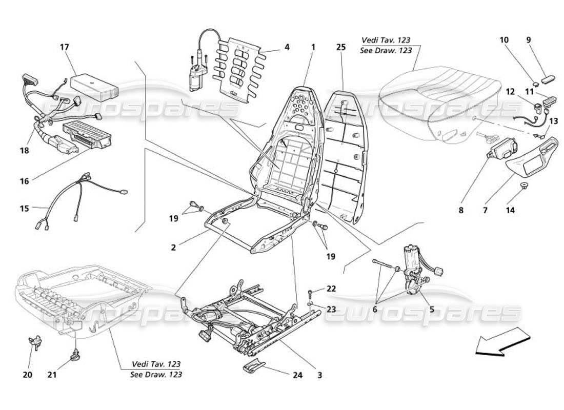 maserati 4200 spyder (2005) electrical seat-guide and movement part diagram