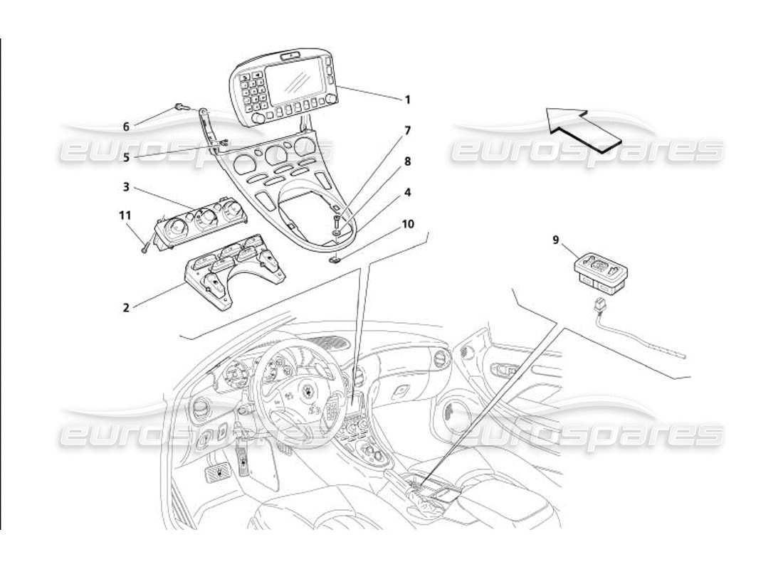 maserati 4200 coupe (2005) tunnel instruments parts diagram