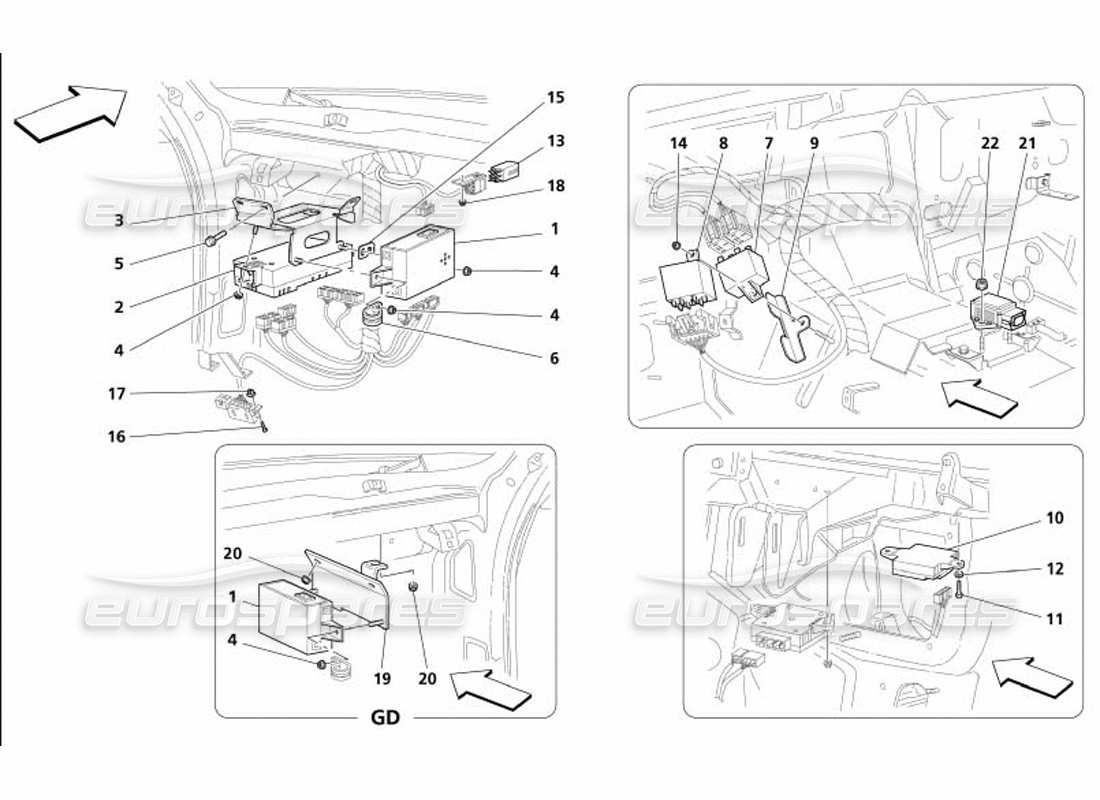 maserati 4200 coupe (2005) front passengers compartment control station parts diagram