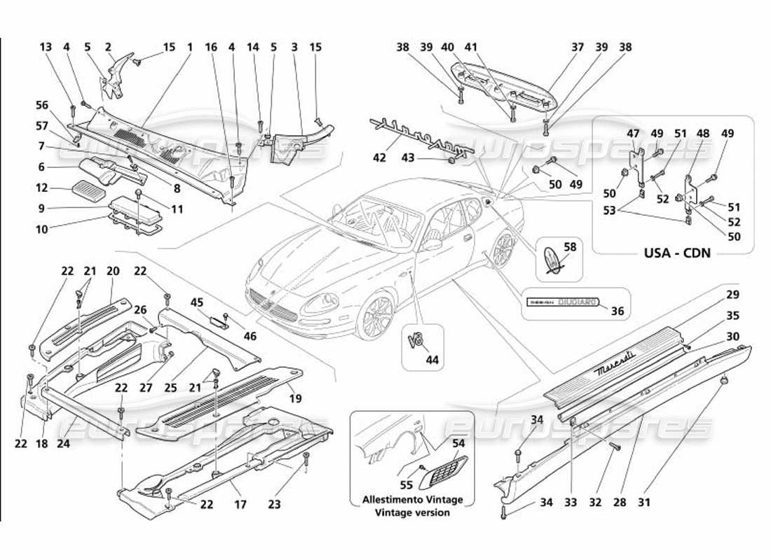 maserati 4200 coupe (2005) shields and finishing parts diagram