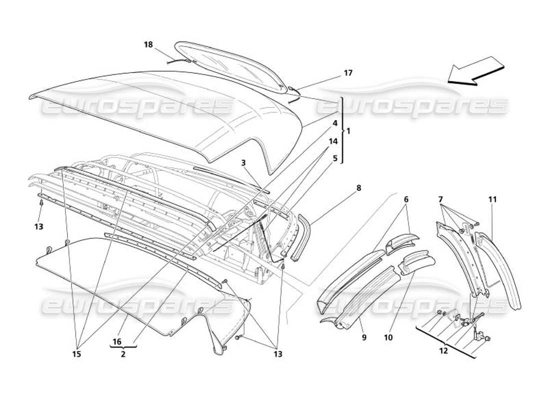 maserati 4200 spyder (2005) capote cloth - gasket part diagram