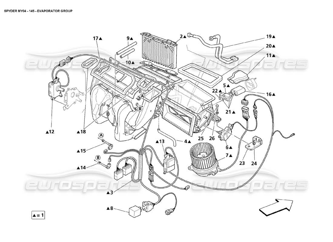 maserati 4200 spyder (2004) evaporator group part diagram