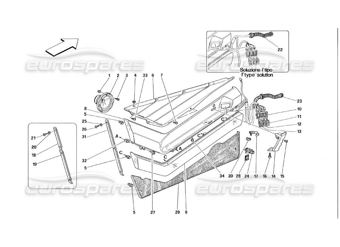 ferrari 348 (1993) tb / ts doors - inner trims part diagram