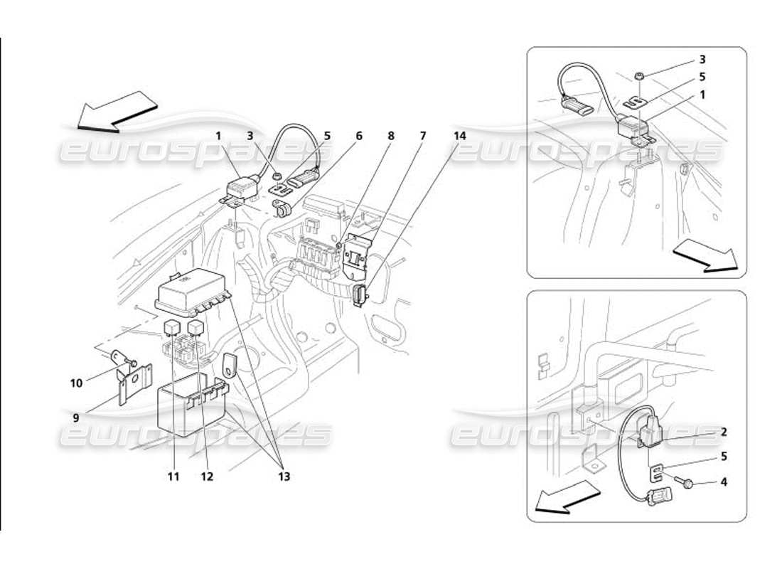 maserati 4200 gransport (2005) engine bonnet sensor and control stations parts diagram