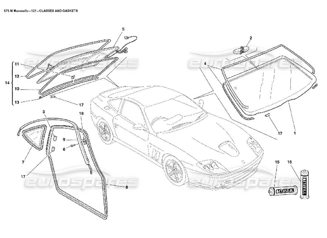 ferrari 575m maranello glasses and gaskets part diagram