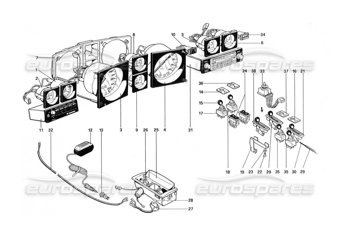 ferrari 512 bbi instruments and accessories part diagram